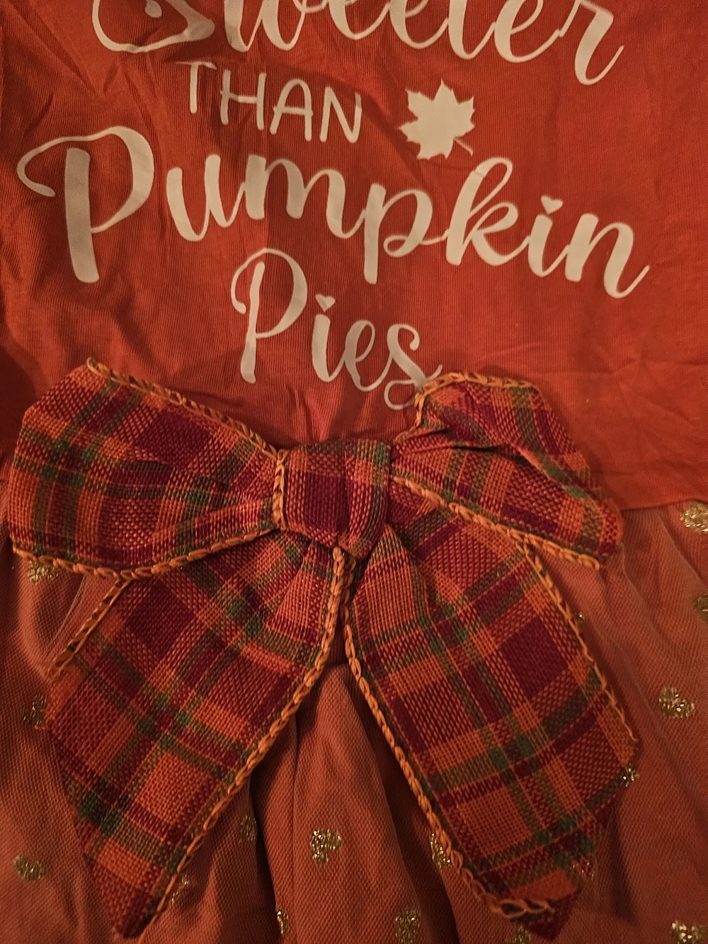 New Small Dog Orange Pumpkin Pie Dress with Plaid Bow
